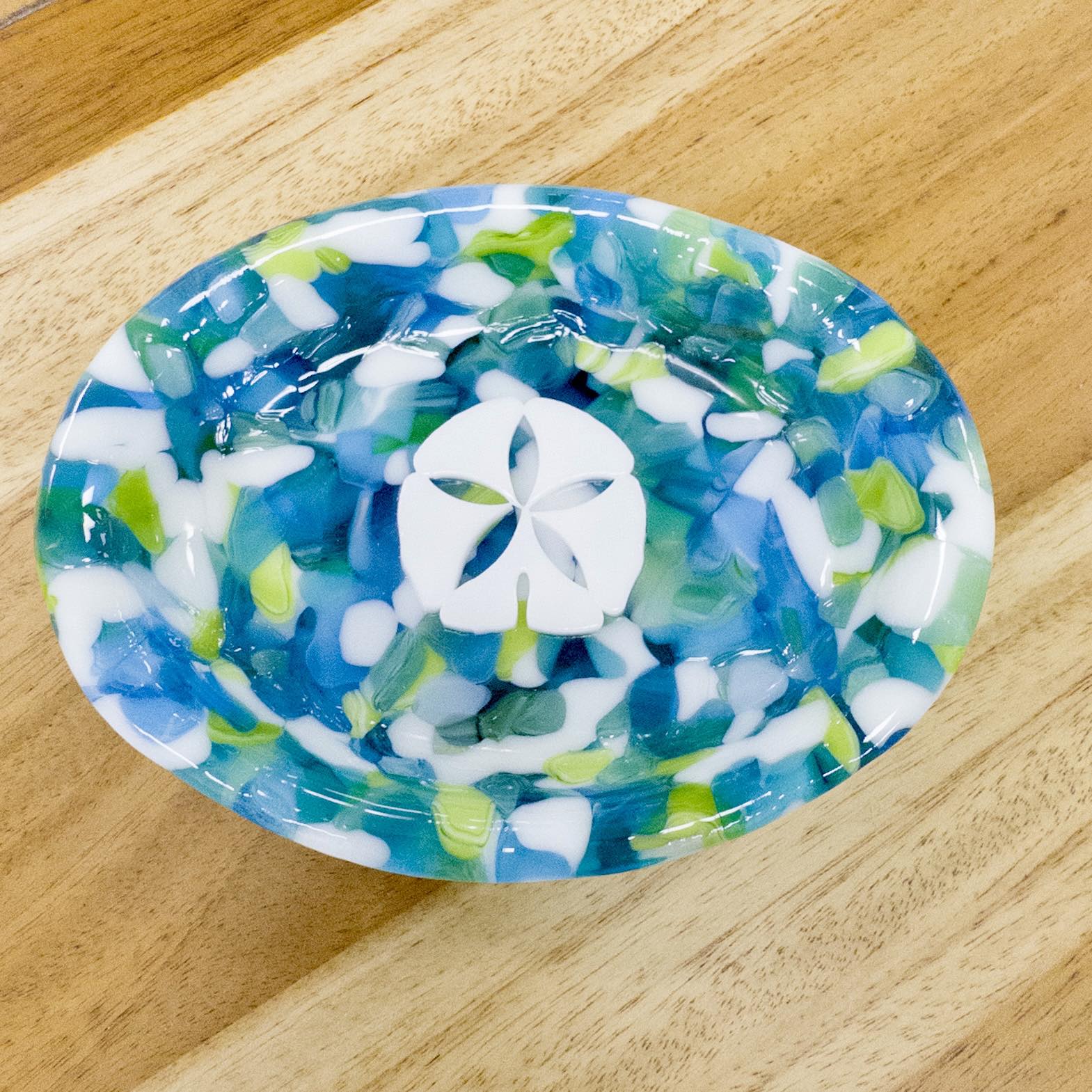 Handmade Glass Soap Dish Sunshine & Sweet Peas Coastal Decor