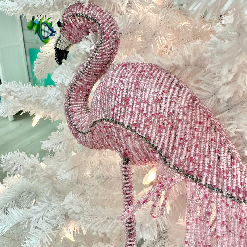 Beaded Flamingo Christmas Ornament