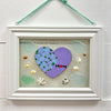 "Mom" Wooden Heart w/Sea Glass & Seashells Glass Window - Sunshine & Sweet Pea's Coastal Decor