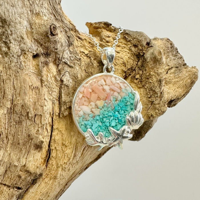Seaside Turquoise Gradient Conch Shell Dune Jewelry Necklace - Sunshine & Sweet Pea's Coastal Decor