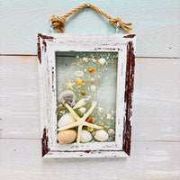 Coastal Glass Art w/ Shells, Glass, Resin, Sand- 4"x 6"