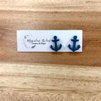 Anchor Stud Polymer Clay Earrings Navy Blue - Sunshine & Sweet Pea's Coastal Decor