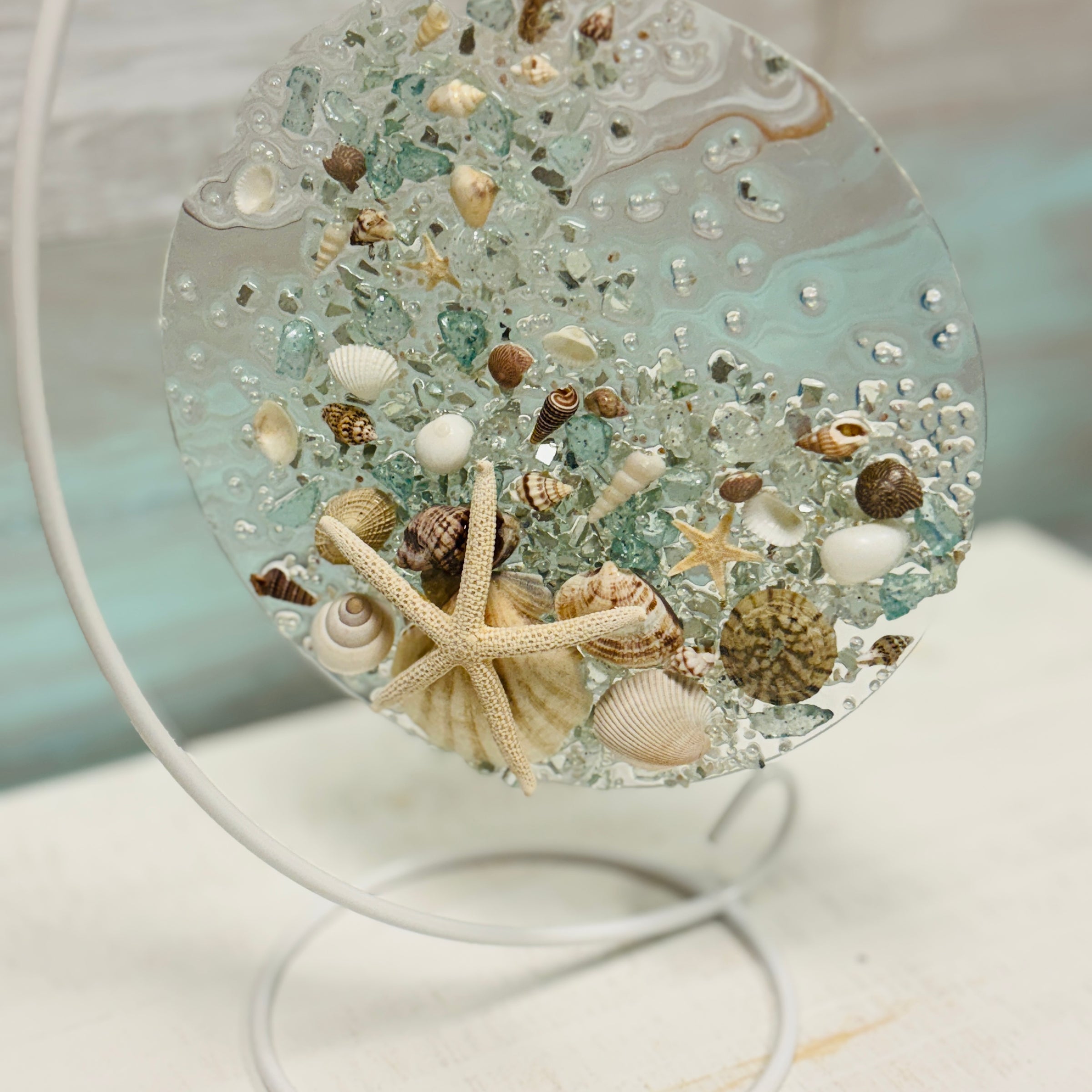 Assorted 6" Acrylic Coastal Suncatchers/Ornaments w/ Glass, Shells, Sand, & Resin