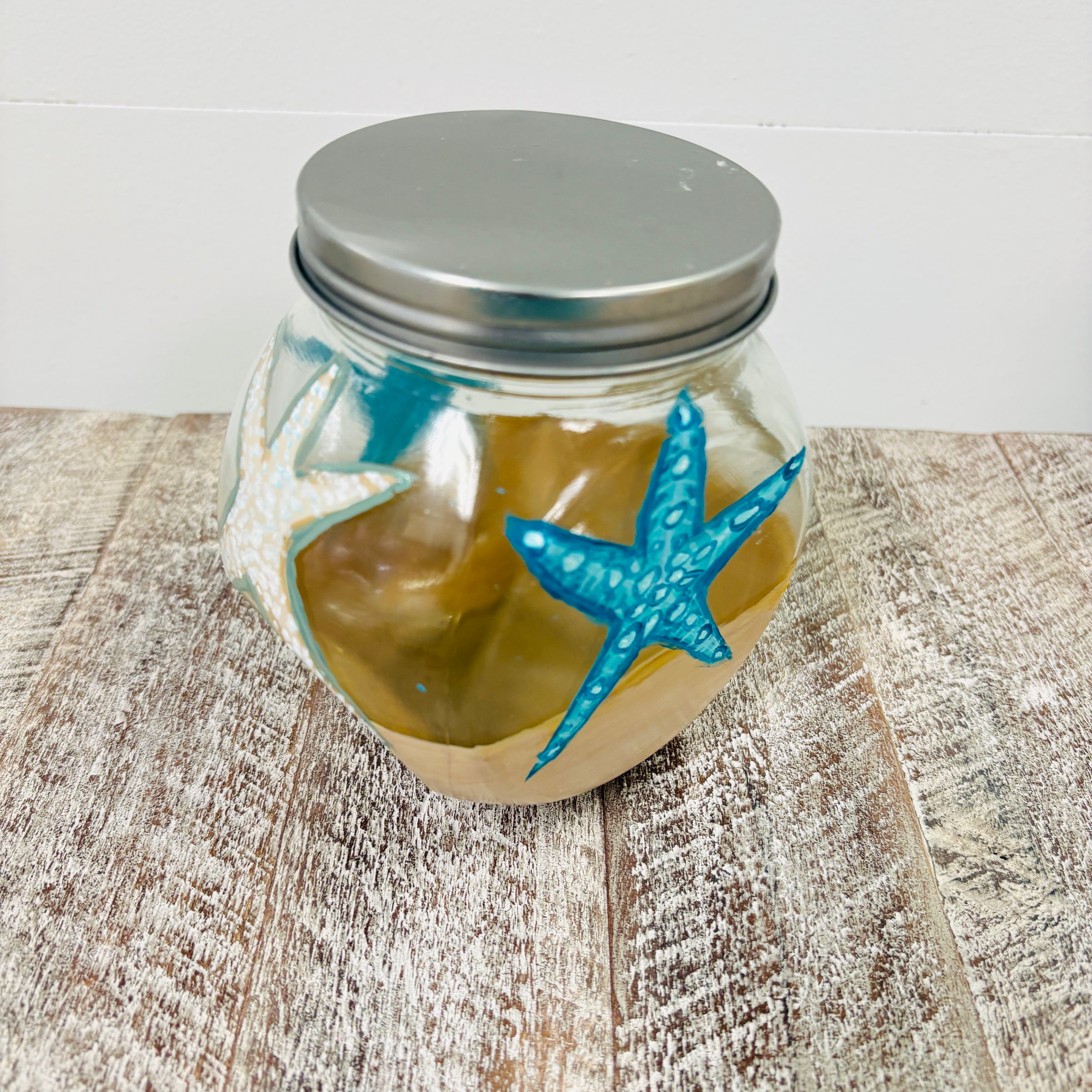 Hand Painted Glass Coastal Spice Jar/Sugar Jar
