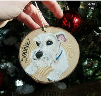 Custom Pet Portraits on Wood Slice Ornament Commission