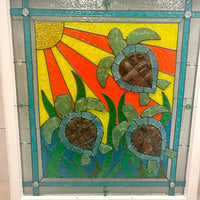 Assorted Sea Turtle Painted Window w/Sea Glass - Sunshine & Sweet Pea's Coastal Decor