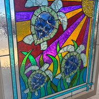 Assorted Sea Turtle Painted Window w/Sea Glass - Sunshine & Sweet Pea's Coastal Decor