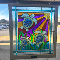 Assorted Sea Turtle Painted Window w/Sea Glass - Sunshine & Sweet Pea's Coastal Decor