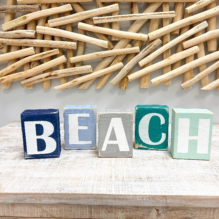 BEACH Coastal Wooden Blocks - Sunshine & Sweet Pea's Coastal Decor