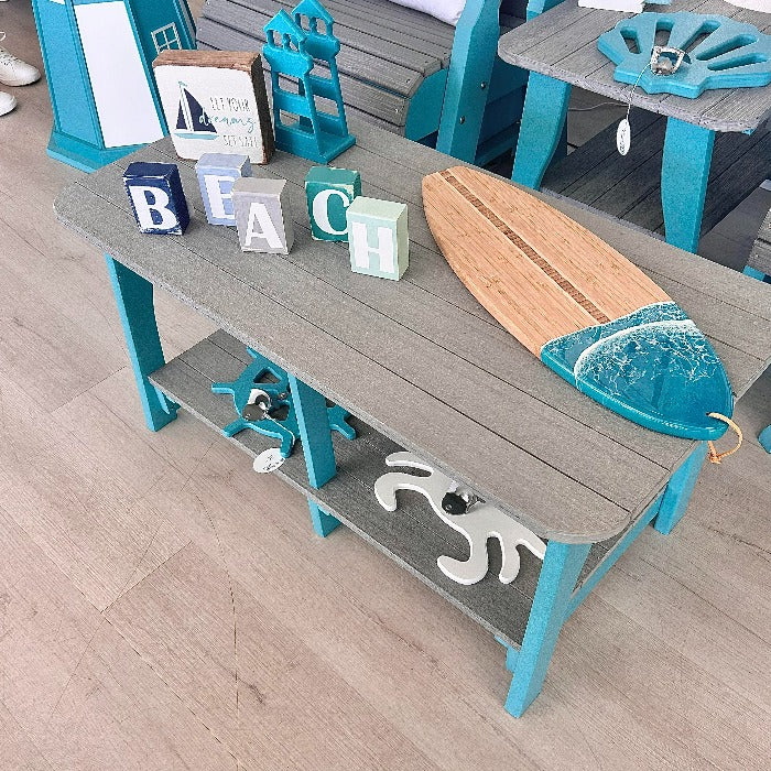 Coastal Gray on Aruba Blue Poly Outdoor Furniture Coffee Table - Sunshine & Sweet Pea's Coastal Decor