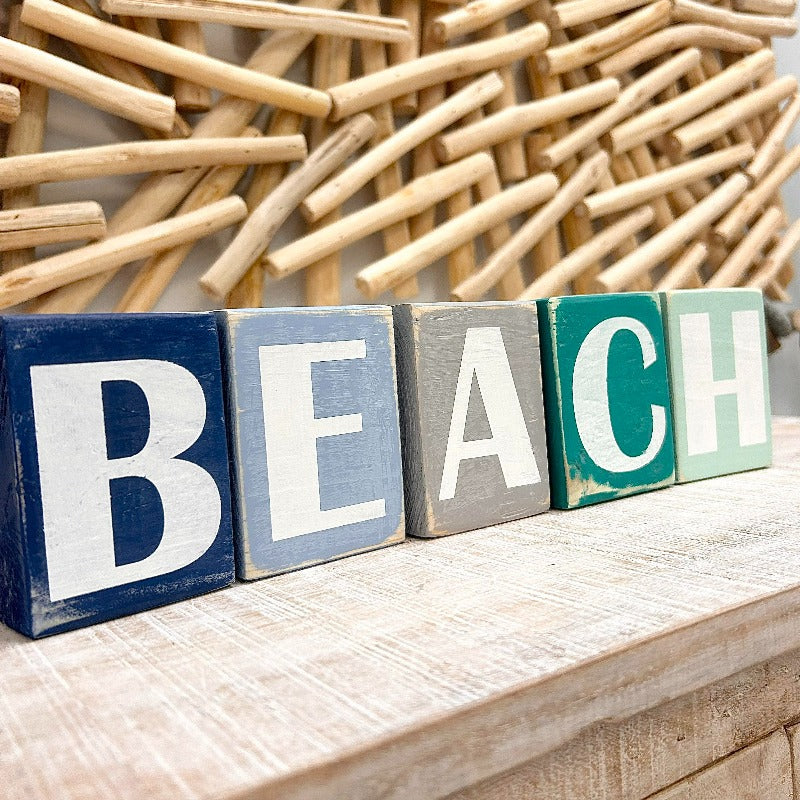 BEACH Coastal Wooden Blocks - Sunshine & Sweet Pea's Coastal Decor