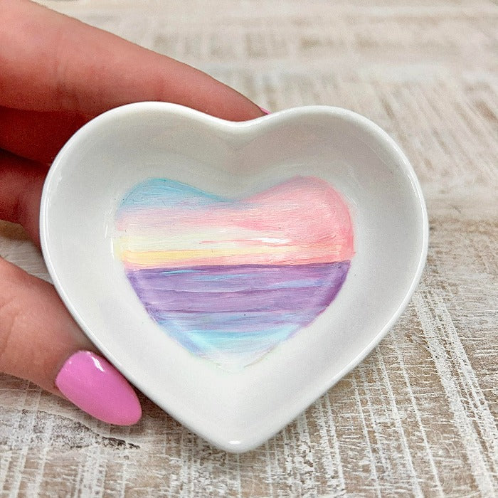 Pink & Purple Sunrise Small Heart Ring Dishes - Sunshine & Sweet Pea's Coastal Decor