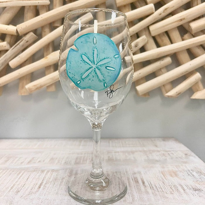 Blue Sand Dollar Coastal Inspired Stemmed Wine Glass - Sunshine & Sweet Pea's Coastal Decor