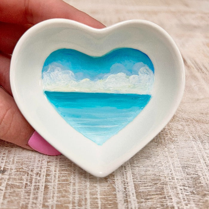 Teal Beach Scene Small Heart Ring Dishes - Sunshine & Sweet Pea's Coastal Decor