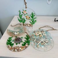 Assorted 6" Acrylic Coastal Suncatchers/Ornaments w/ Glass, Shells, Sand, & Resin