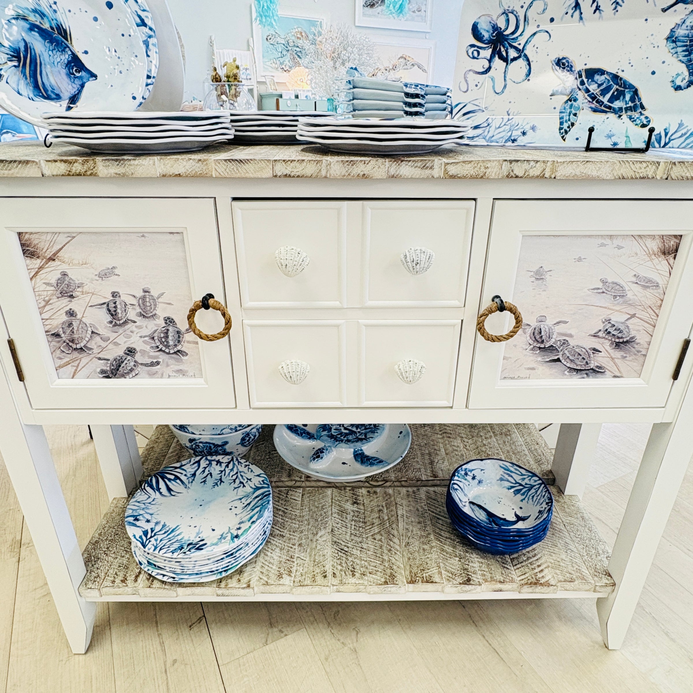 Coastal Entry Table/Cabinet w/Anastasia Musick Art