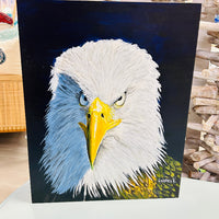 Bald Eagle Portrait Original Painting Sunshine  & Sweet Peas Coastal Decor