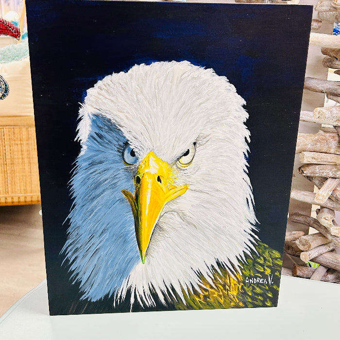 Bald Eagle Portrait Original Painting Sunshine  & Sweet Peas Coastal Decor