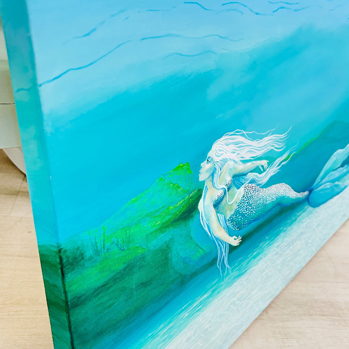 Original Mermaid Painting at the Sea Floor