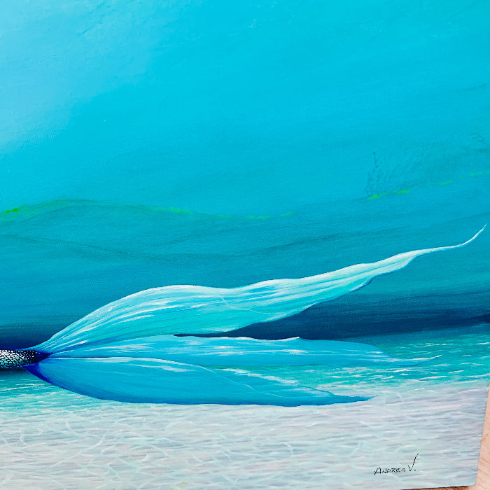 Original Mermaid Painting at the Sea Floor