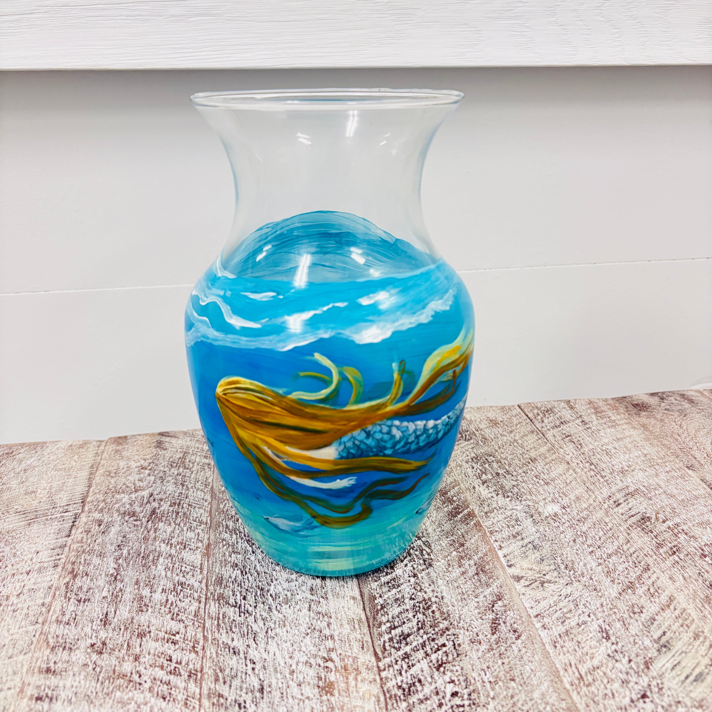Hand Painted Mermaid Underwater Glass Vase