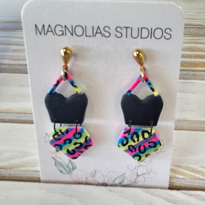 2 Piece Bathing Suit Dangle Polymer Clay Earrings Sunshine & Sweet Peas Coastal Decor
