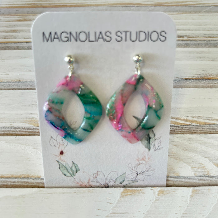 "Mermaid Scale" Polymer Clay and Resin Earrings Sunshine & Sweet Peas Coastal Decor