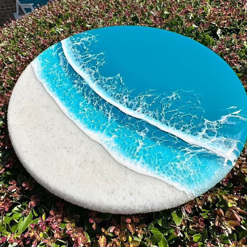 Round Beach Inspired Teal Resin & White Sand Coastal Scene 12" - Sunshine & Sweet Pea's Coastal Decor