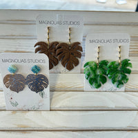 Assorted Monstera Leaf Inspired Polymer Clay Earrings Sunshine & Sweet Peas Coastal Decor