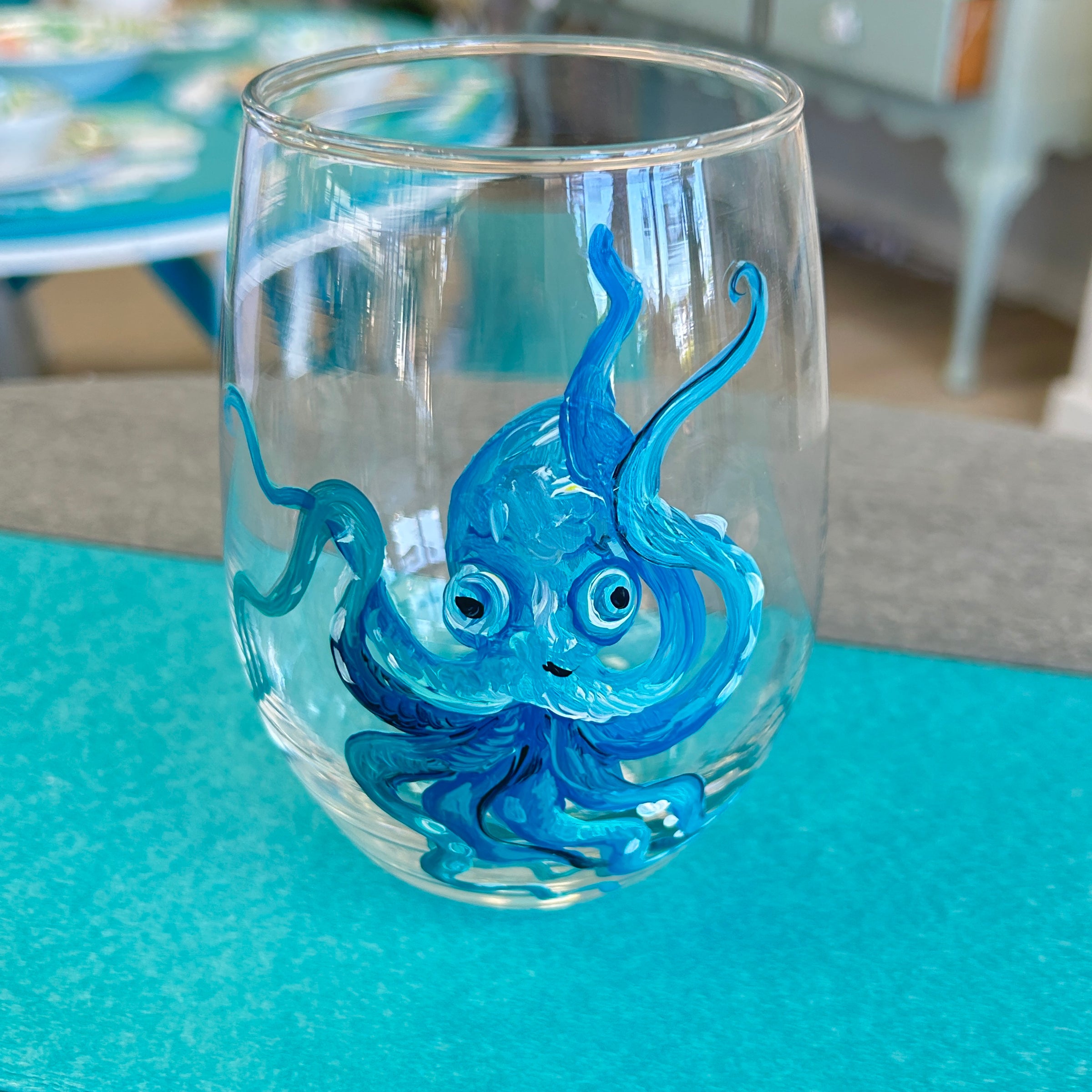 Assorted Ocean Inspired Hand Painted Stemless Wine Glasses