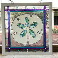 Assorted Sand Dollar Painted Window w/Sea Glass Sunshine & Sweet Peas Coastal Decor