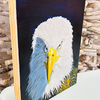 Bald Eagle Portrait Original Painting Sunshine  & Sweet Peas Coastal Decor