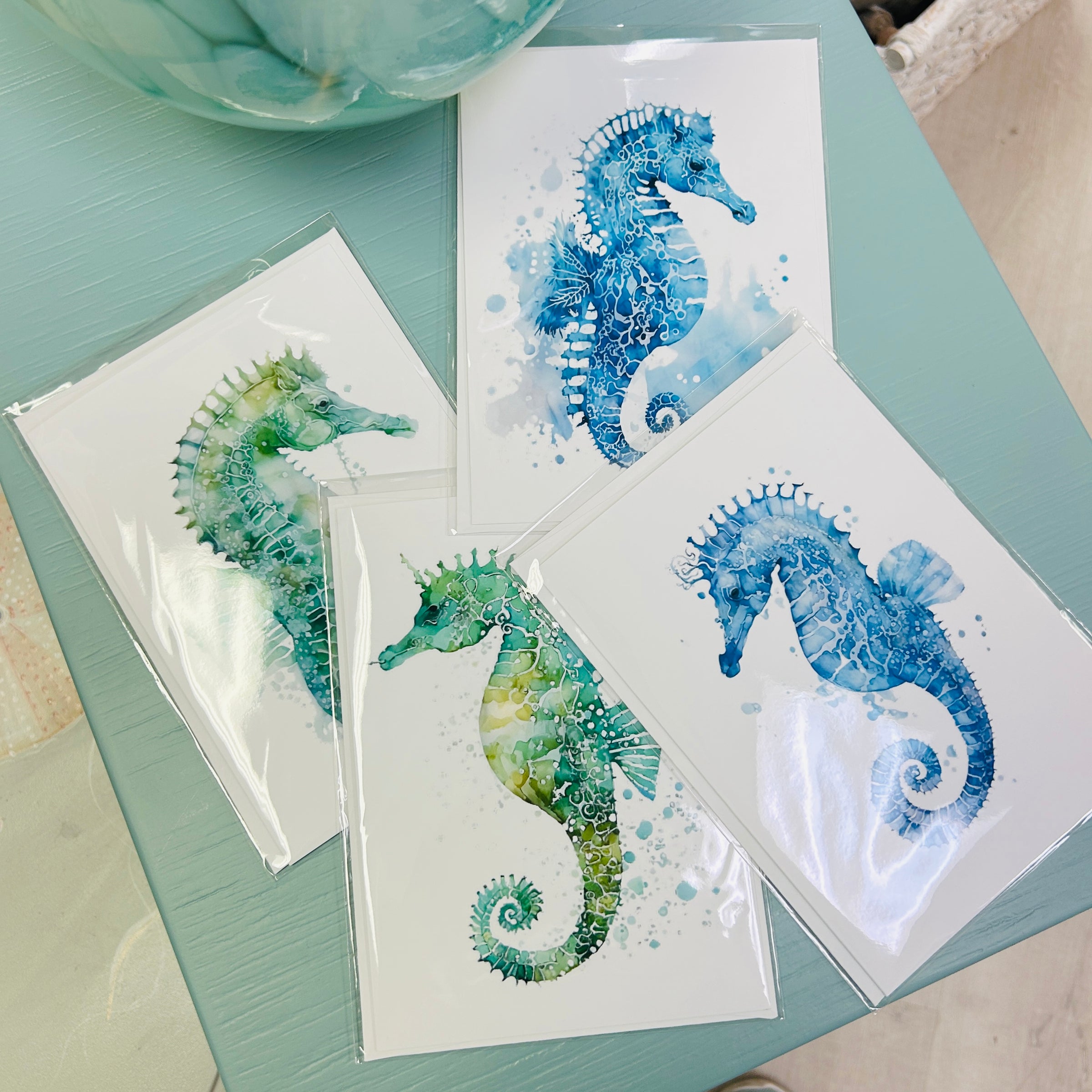 Assorted 5x7 Original Art Print Greeting Cards- Sea Horses