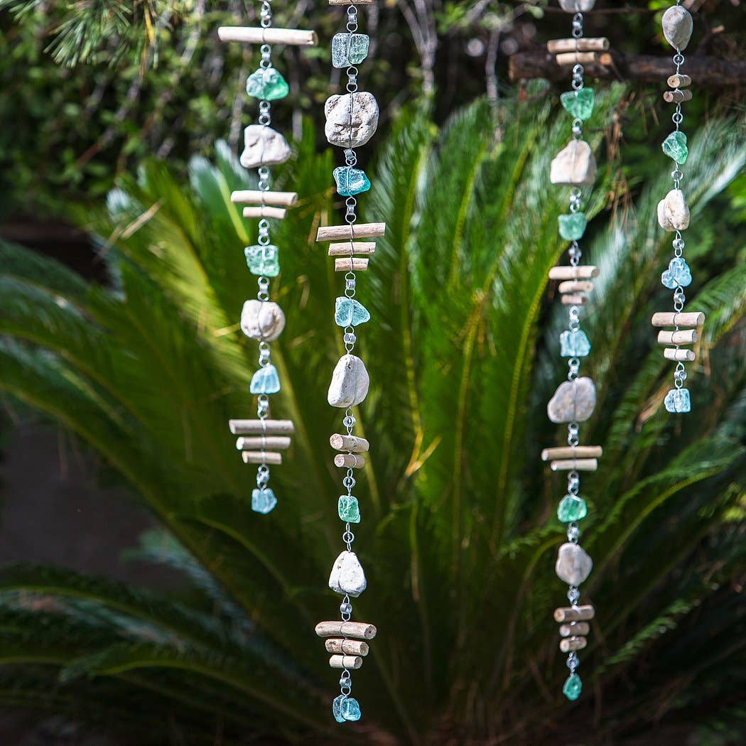 Rocky Stone and Glass Garland w/ Driftwood- Assorted Lengths