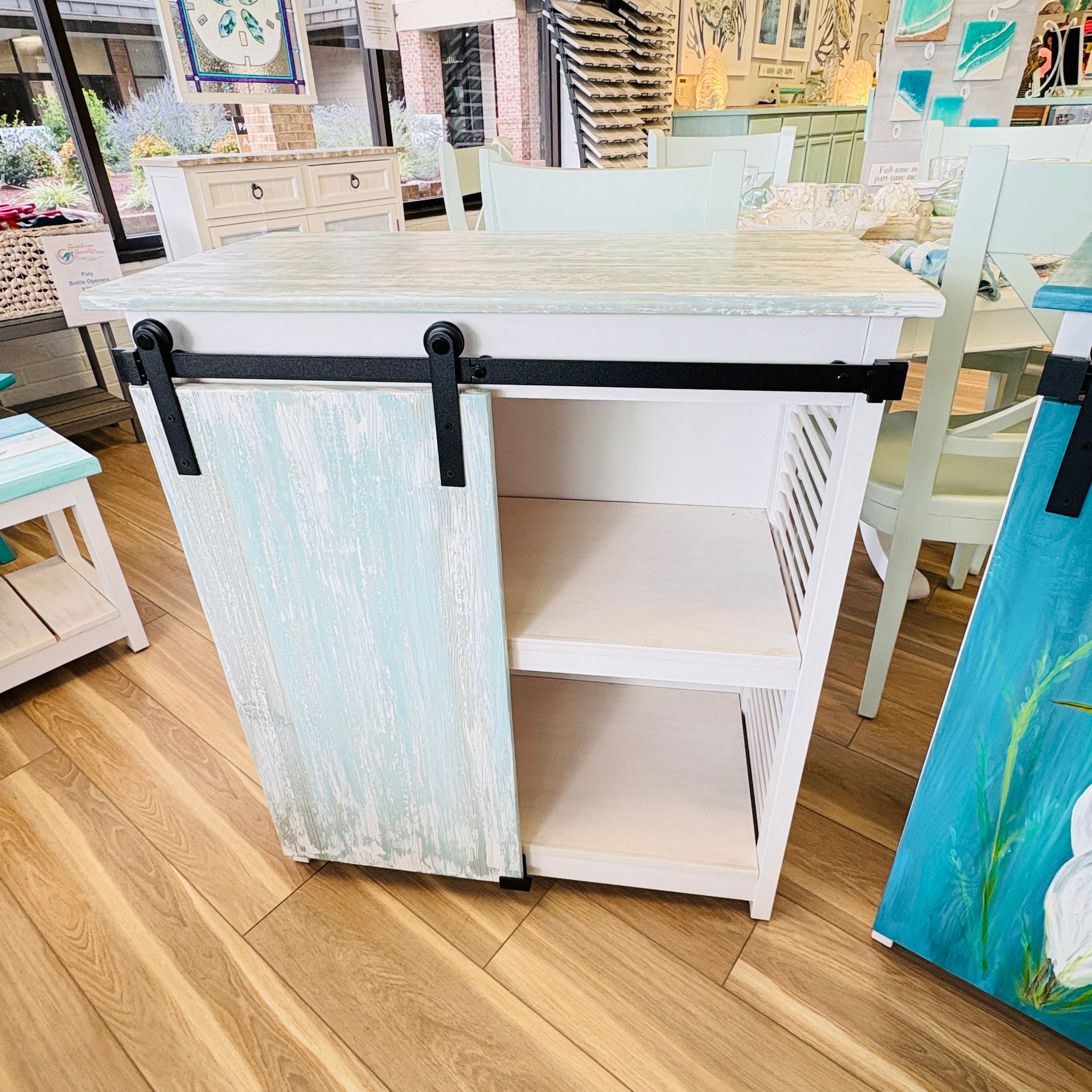 Hand Painted Sliding Barn Door Cabinet/Coffee Bar