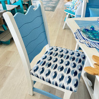 Poly Outdoor Furniture Wave Design Dining Height Table Set w/ 9ft Umbrella and Chair Cushions