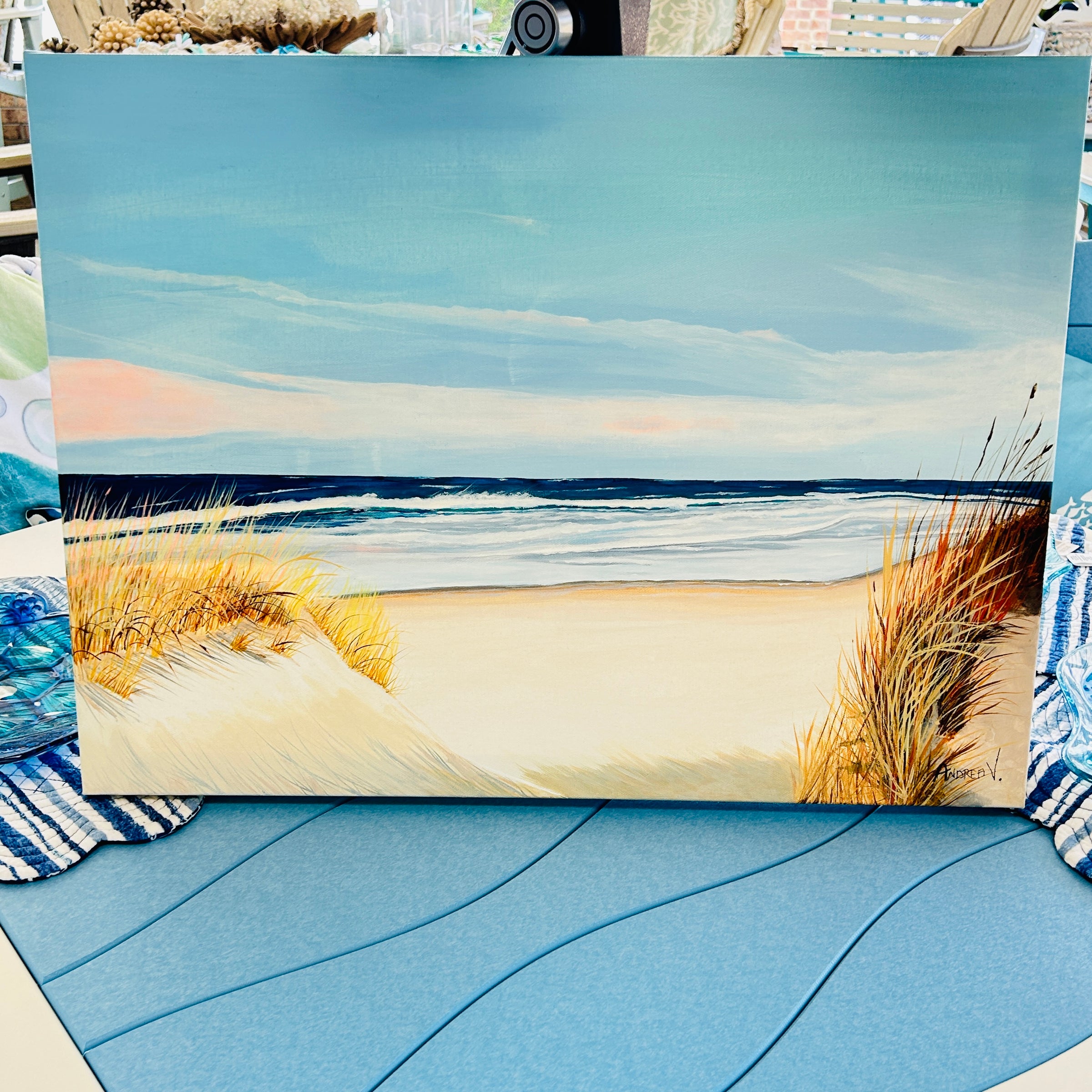 Shore with Grasses and Fence Original Artist Painting