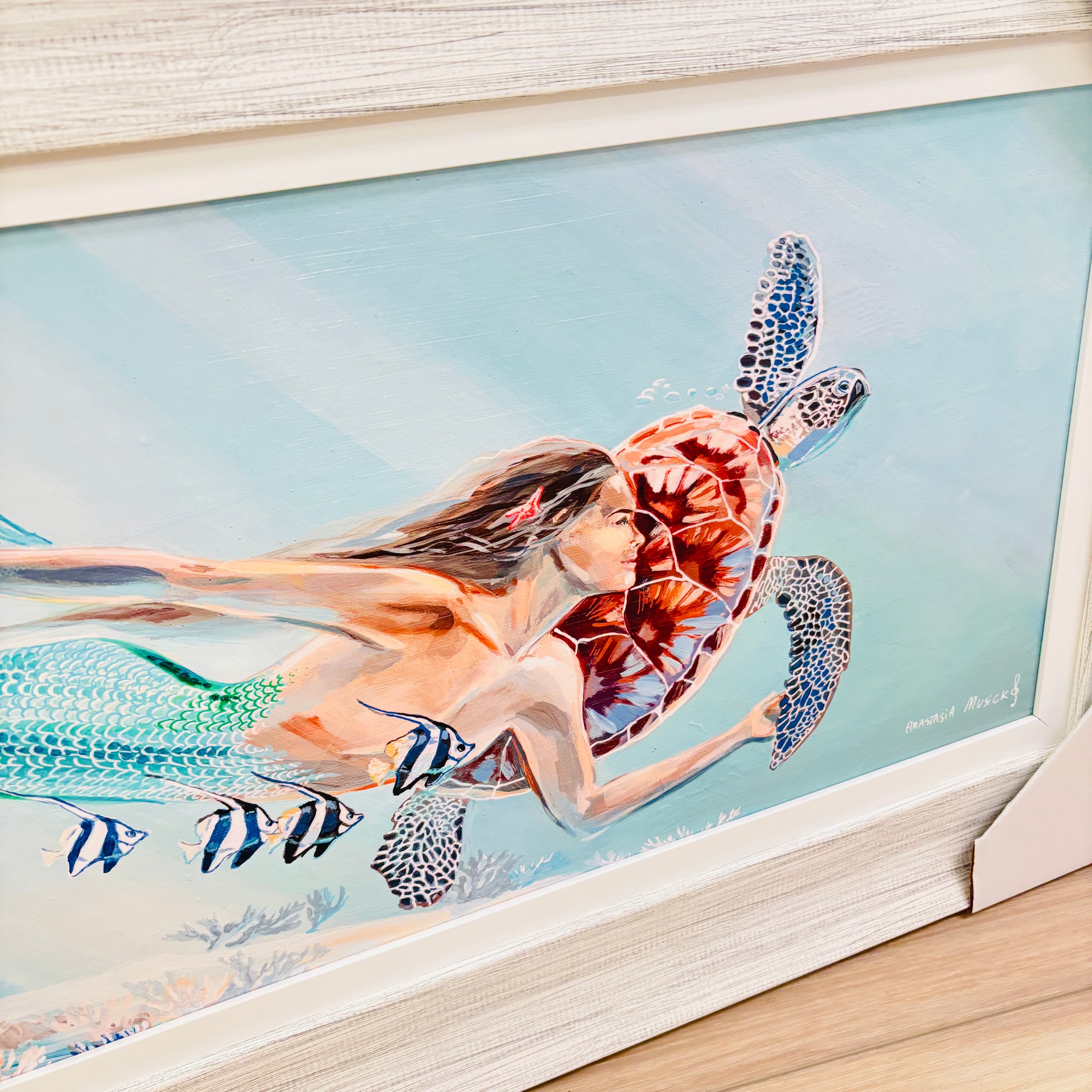 Mermaid & Sea Turtle Framed Print