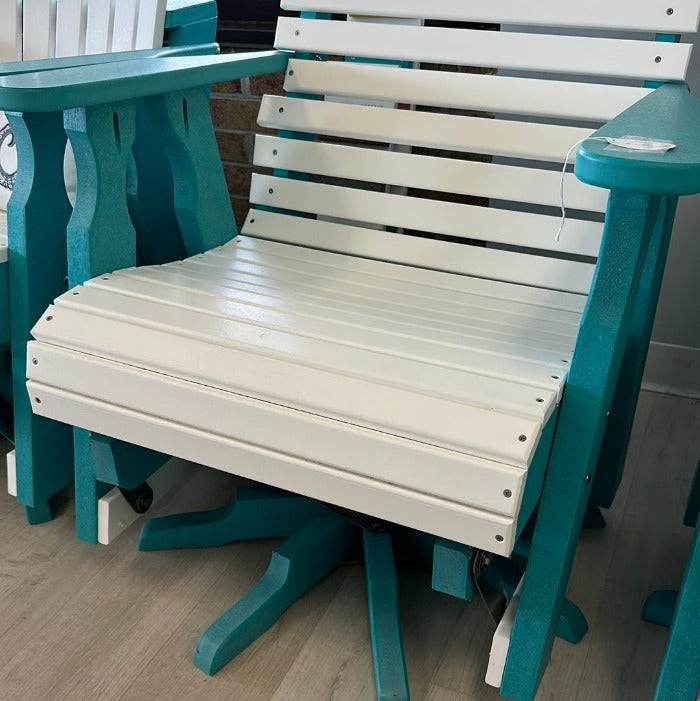 White on Aruba Blue Poly Outdoor Furniture Rollback Swivel Gliders - Sunshine & Sweet Pea's Coastal Decor