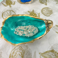 Large Oyster Shells Painted and Inlayed with Sand & Seaglass & Resin