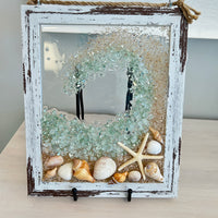 Coastal Glass Art w/ Shells, Glass, Resin, Sand- 8"x10"