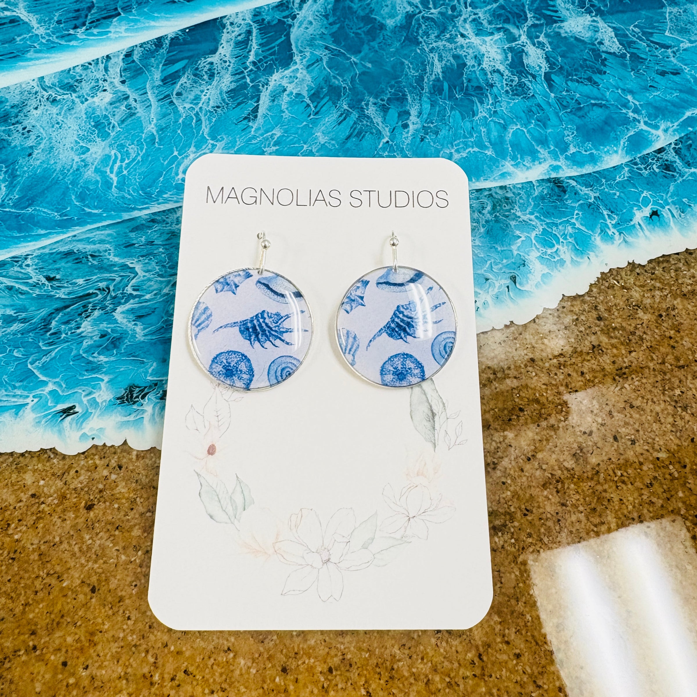 Blue Seashell Dangle Polymer Clay Earrings