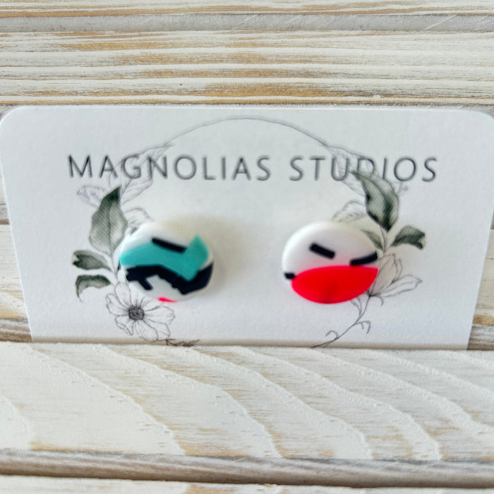 Retro Abstract Coin Polymer Clay Earrings