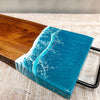 Beach Inspired Teal Resin 16" Wood Charcuterie Board w/ Metal Handle Sunshine & Sweet Peas Coastal Decor