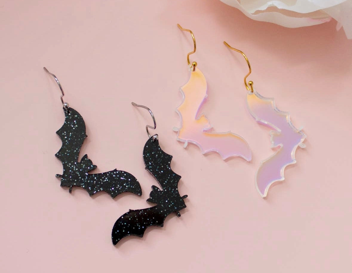 Holographic Bat Halloween Earrings