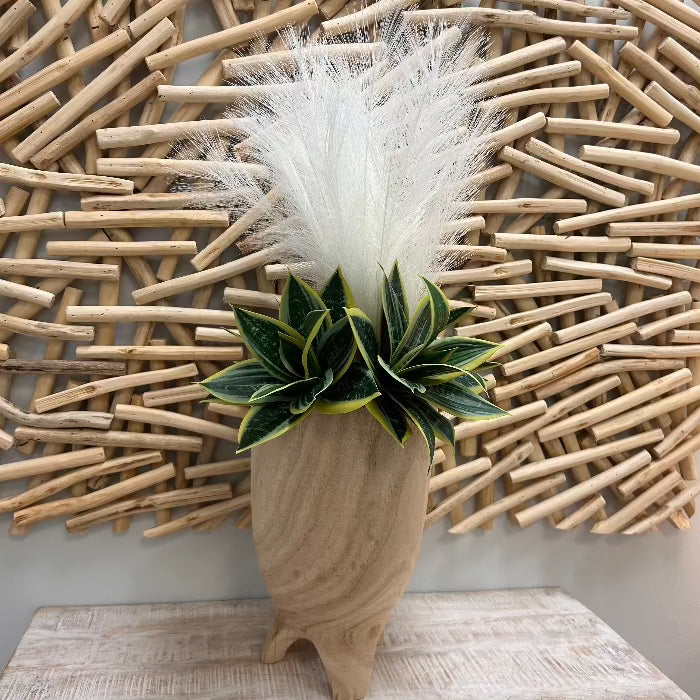 Carved Wood Vase Sunshine & Sweet  Peas Coastal Decor
