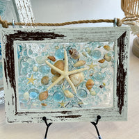 Assorted Coastal Glass Art w/ Shells, Glass, Resin, Sand- 5"x 7"