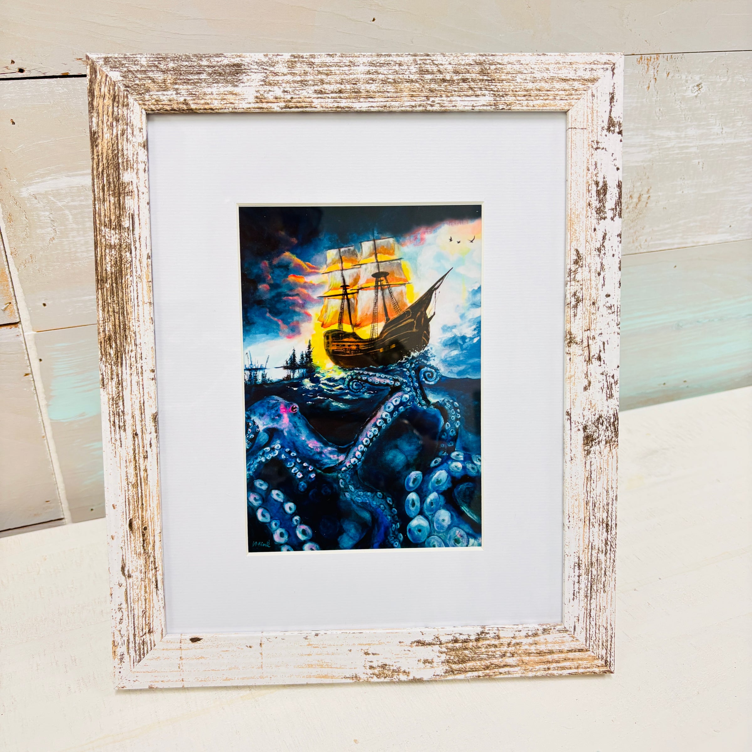 Octopus Deep Sea Navigator Watercolor Framed Print