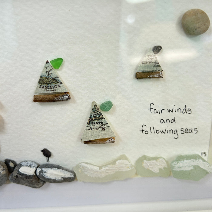 Assorted Sailboat Sea Glass and Driftwood Art Sunshine & Sweet Peas Coastal Decor