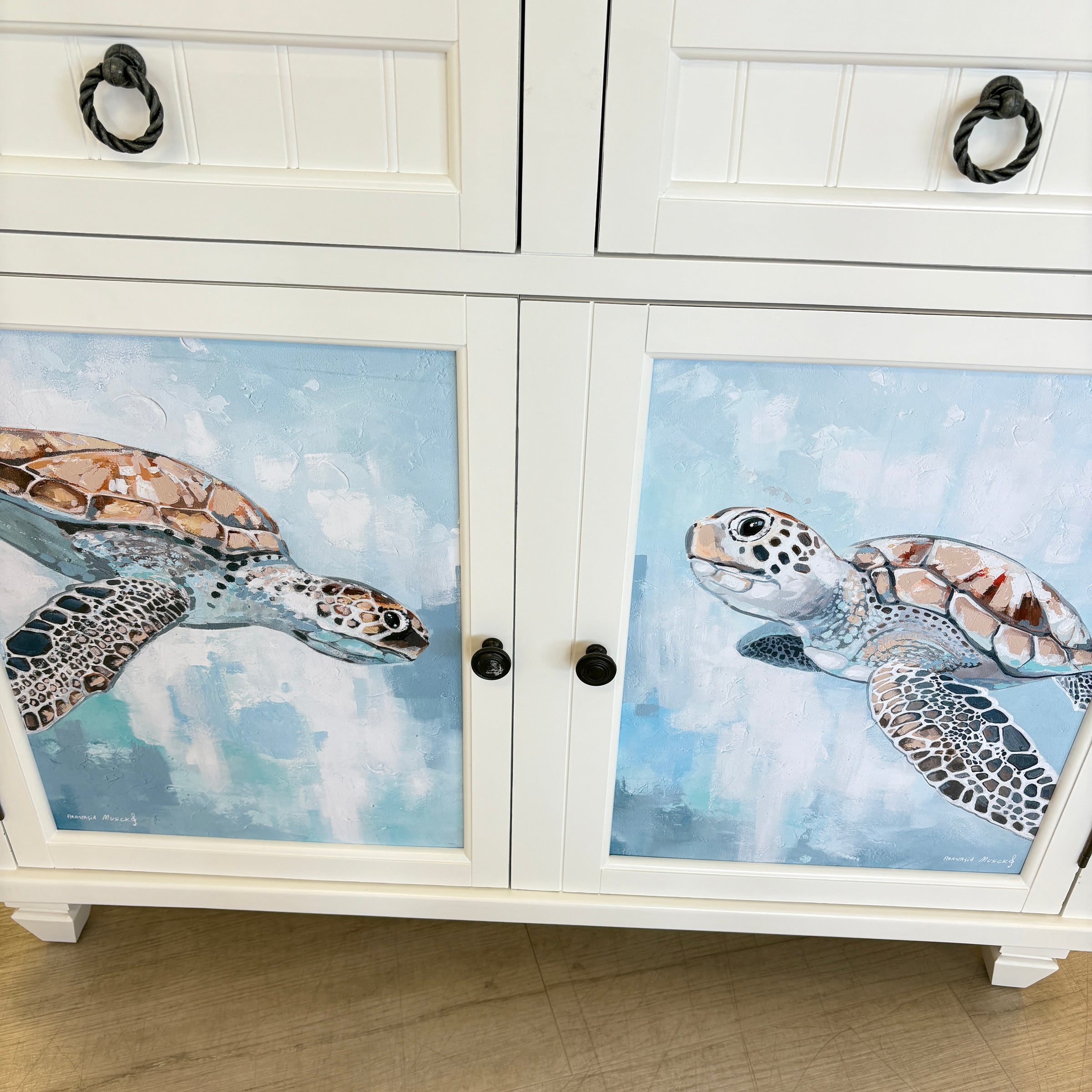 Coastal Cabinet 2 Doors and Drawers w/ Anastasia Musick Artwork
